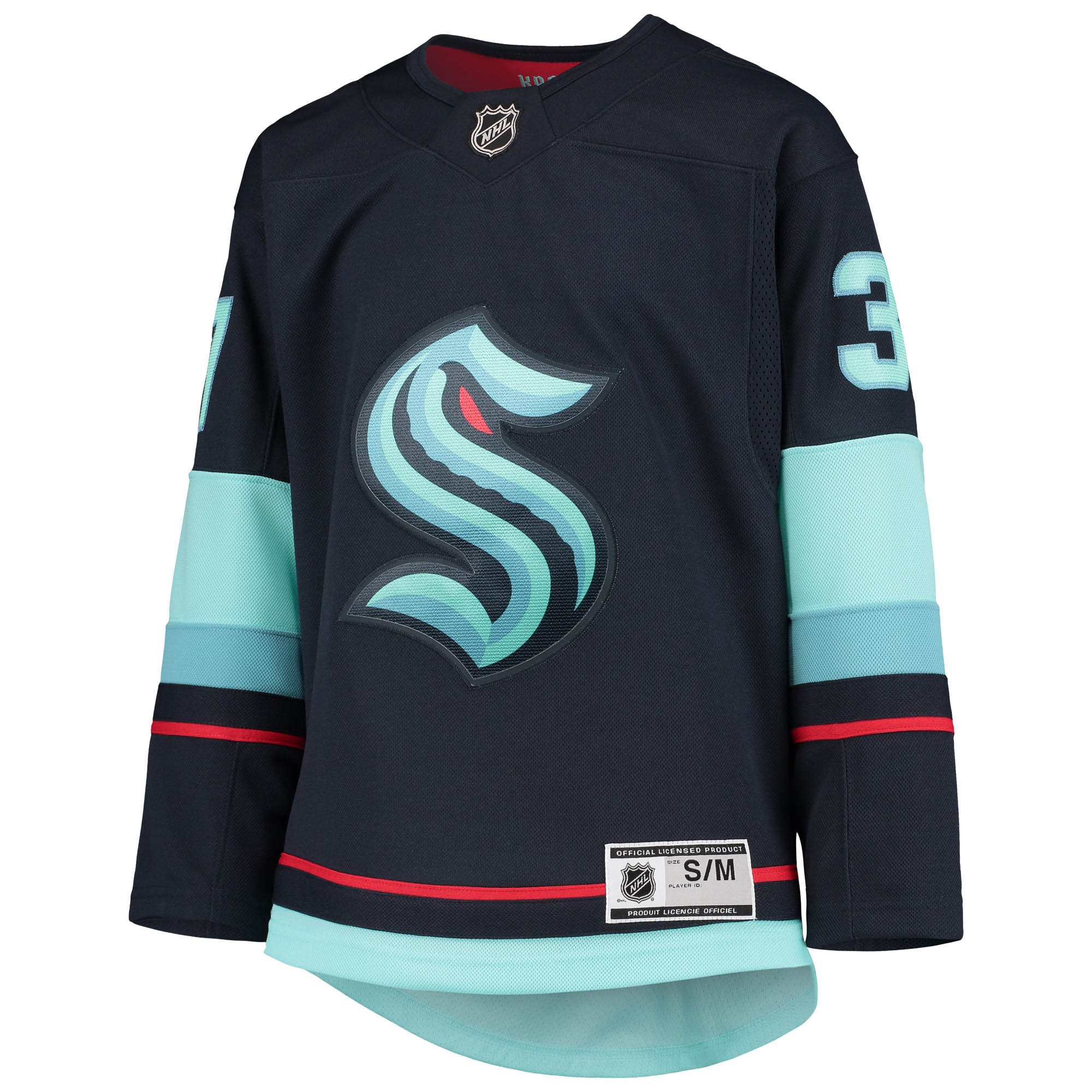 Alternative view of Youth Seattle Kraken Yanni Gourde Deep Sea Blue Home Premier Player Jersey - JS116 