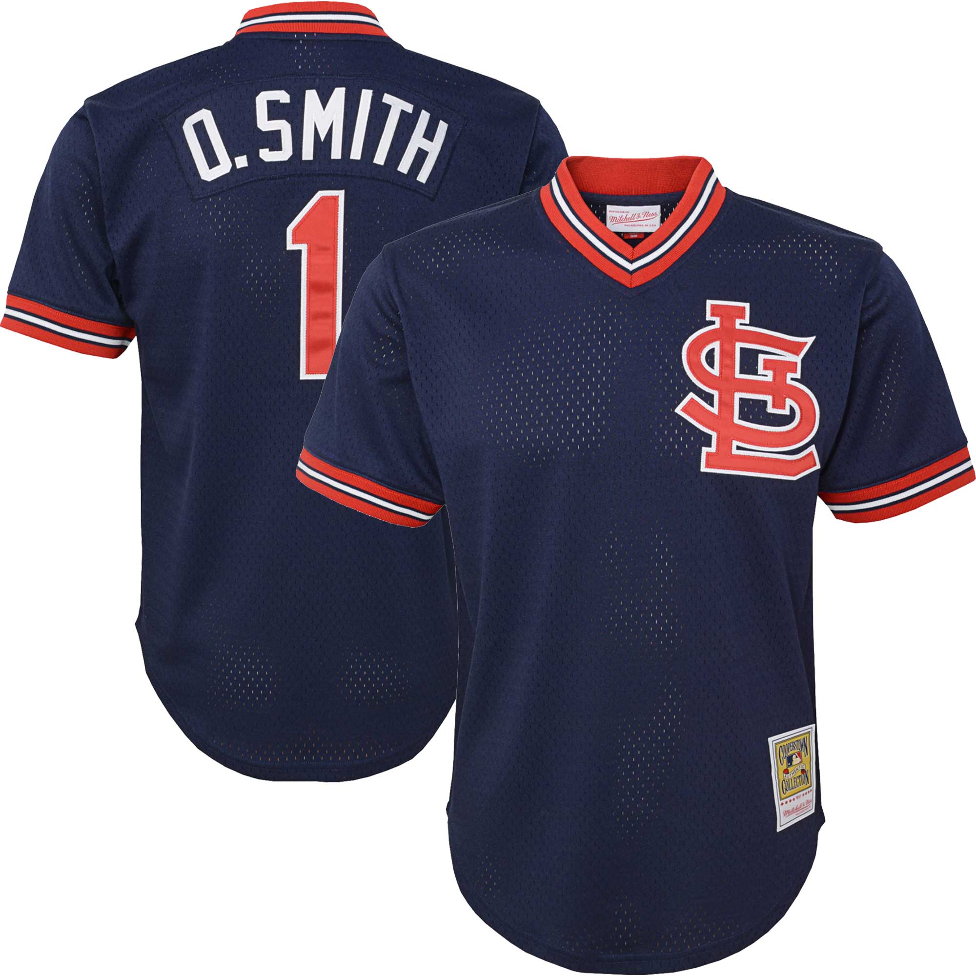Youth St. Louis Cardinals Ozzie Smith Mitchell & Ness Navy Cooperstown Collection Mesh Batting Practice Jersey 
