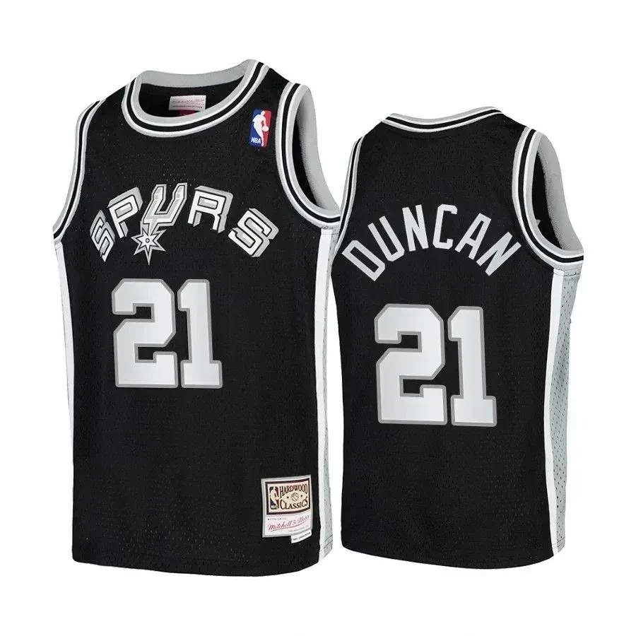 Youth Tim Duncan San Antonio Spurs Hardwood Classics Jersey - Black - JS913 