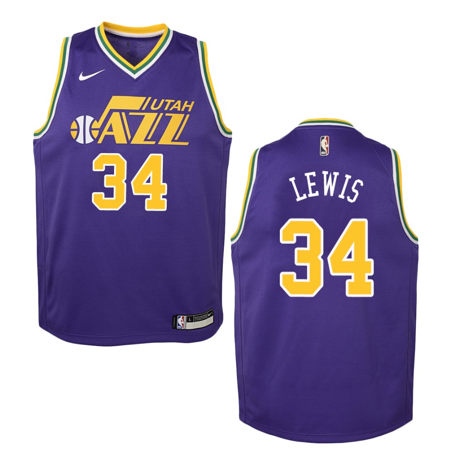 Youth Utah Jazz #34 Trey Lewis Hardwood Classics Swingman Jersey - Purple