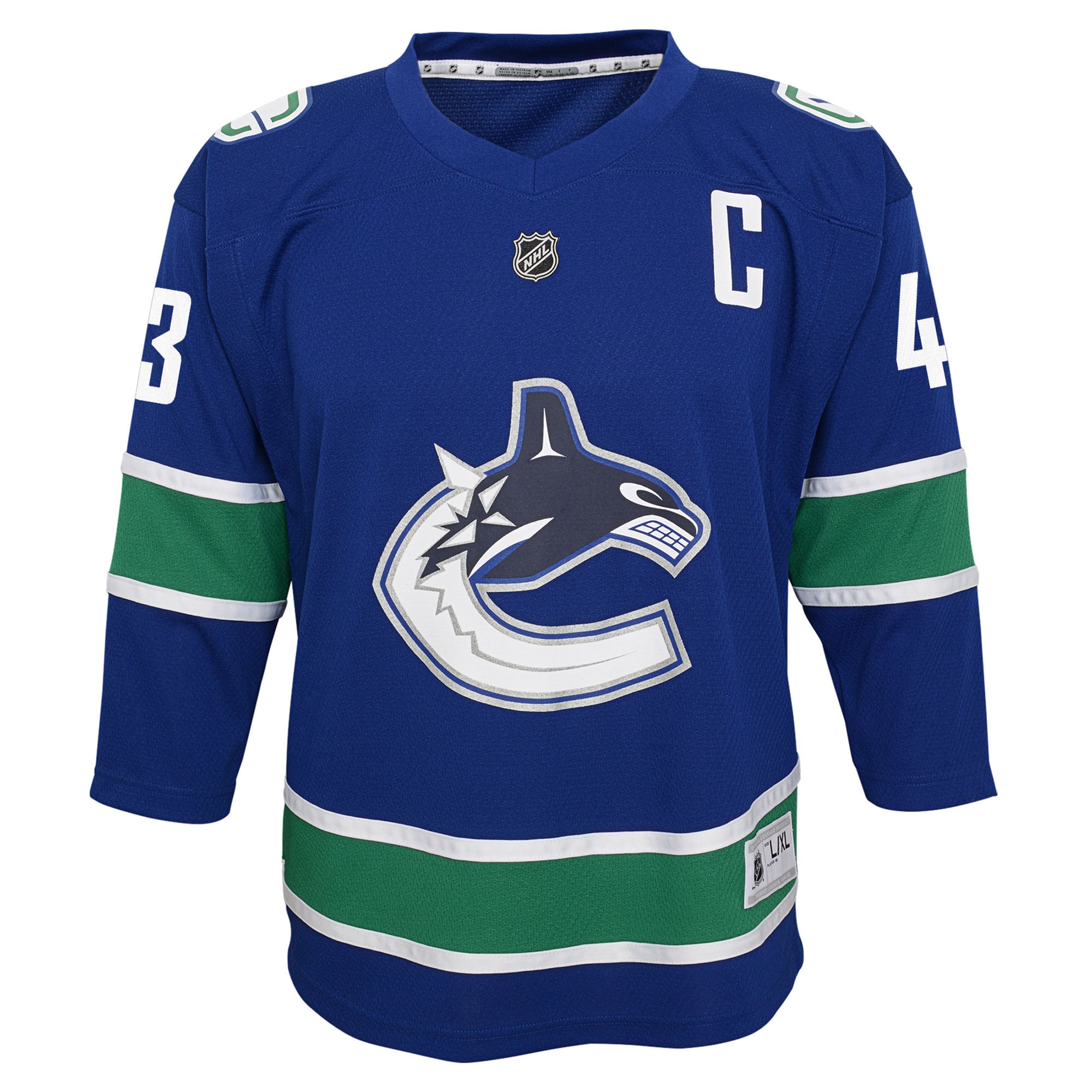 Alternative view of Youth Vancouver Canucks Quinn Hughes Blue Alternate Player Jersey - JS776 
