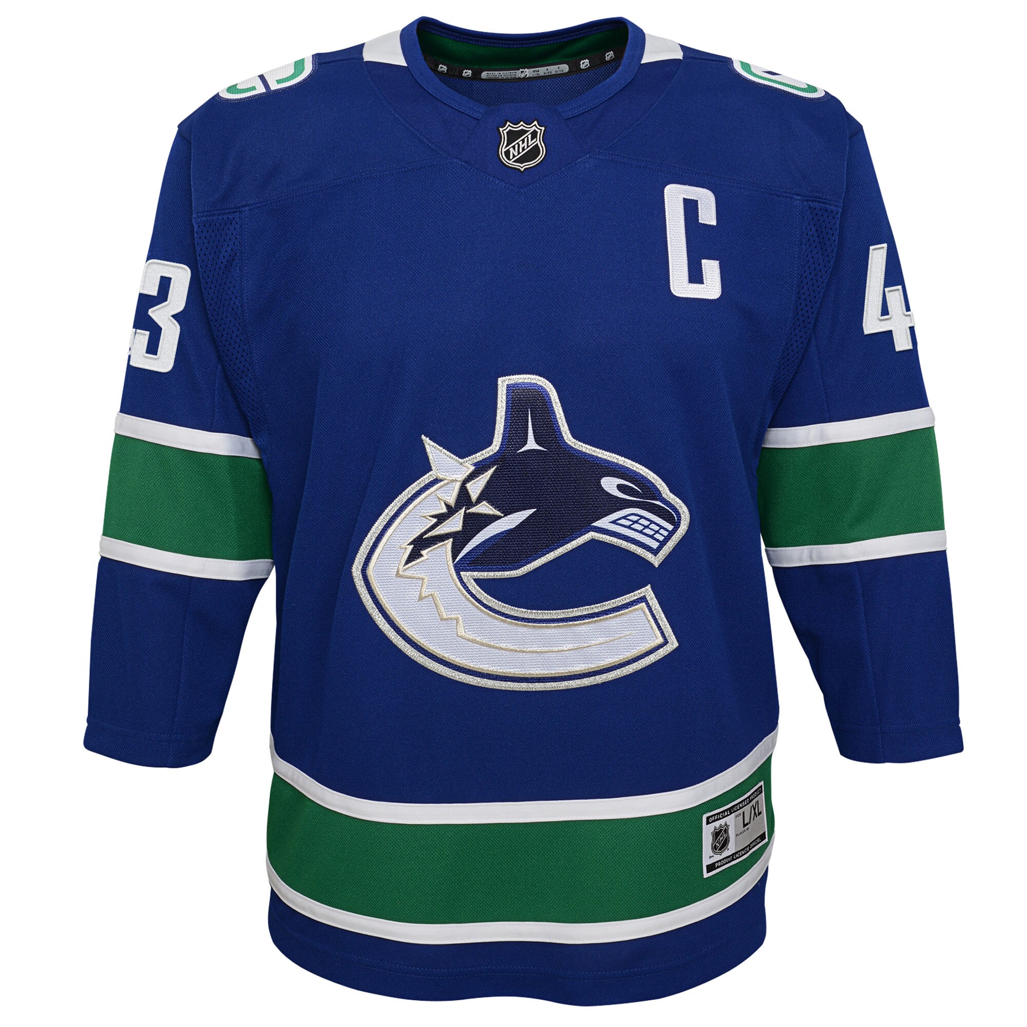 Alternative view of Youth Vancouver Canucks Quinn Hughes Blue Home Premier Player Jersey - JS125 