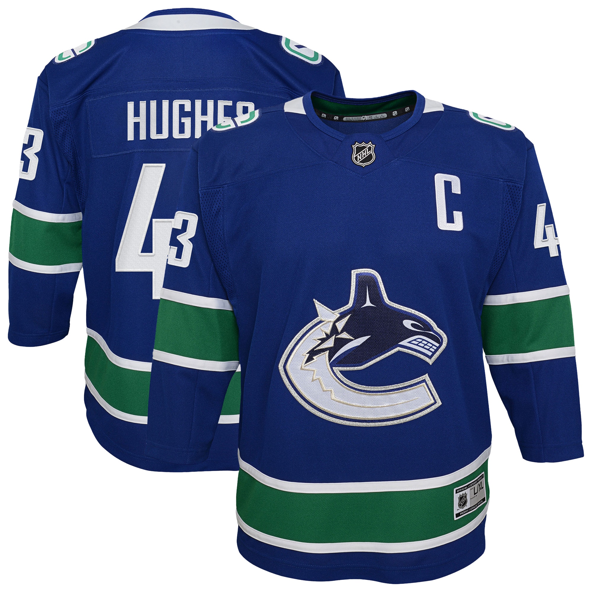 Youth Vancouver Canucks Quinn Hughes Blue Home Premier Player Jersey - JS468 