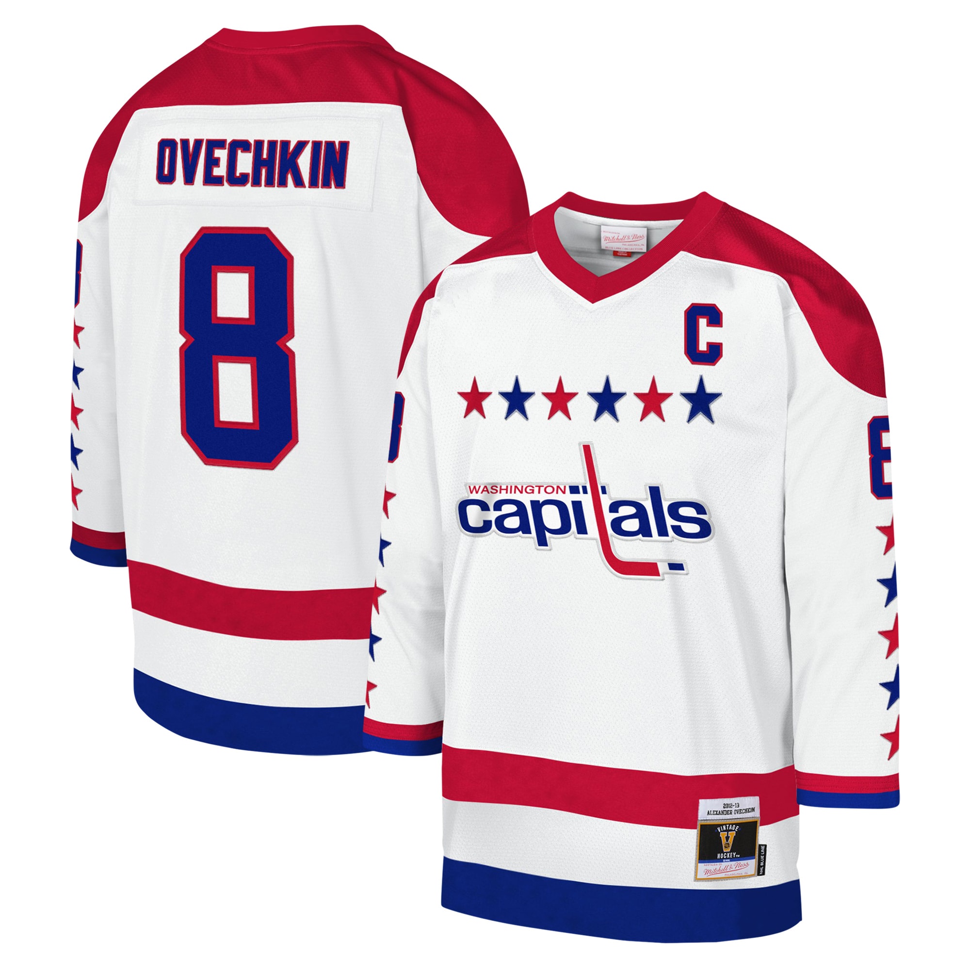 Youth Washington Capitals Alexander Ovechkin Mitchell & Ness White 2012-13 Blue Line Captain Patch Player Jersey - JS905 