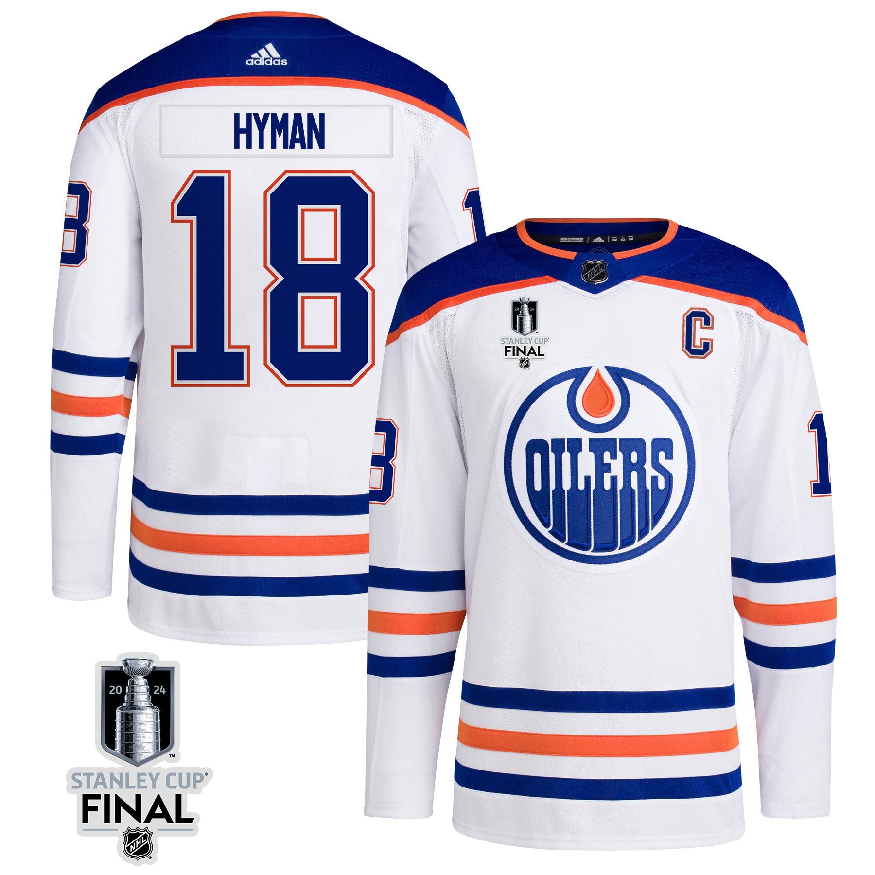 Zach Hyman 18 Edmonton Oilers 2024 STANLEY CUP Final Away Jersey - Men, White - JS150 