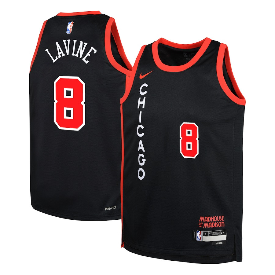 Zach LaVine 8 Chicago Bulls 2023/24 City Edition Swingman YOUTH Jersey - Black - JS134 