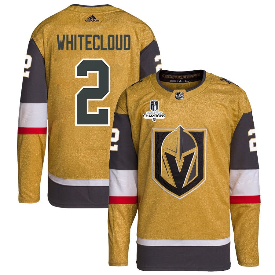 Zach Whitecloud 2 Vegas Golden Knights Stanley Cup 2023 Champions Patch Home Breakaway Men Jersey - Gold - JS661 