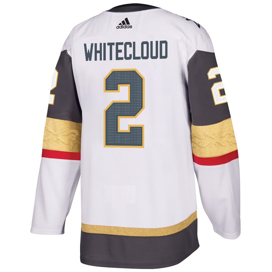 Alternative view of Zach Whitecloud 2 Vegas Golden Knights Stanley Cup 2023 Final Patch Away Breakaway Men Jersey - White - JS613 
