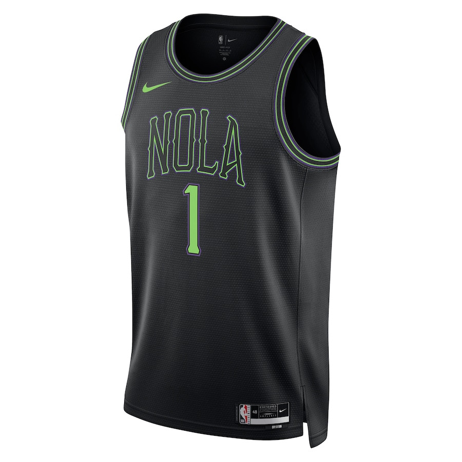 Alternative view of Zion Williamson 1 New Orleans Pelicans 2023/24 City Edition Swingman Jersey - Black - JS402 