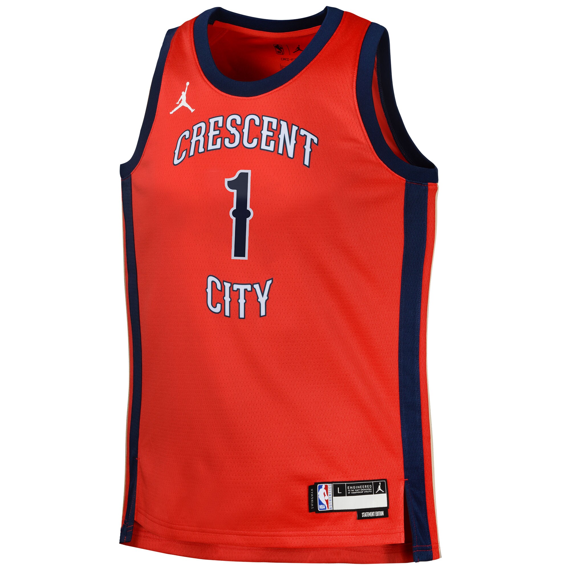 Alternative view of Zion Williamson New Orleans Pelicans Jordan Brand Swingman Jersey Statement - Red