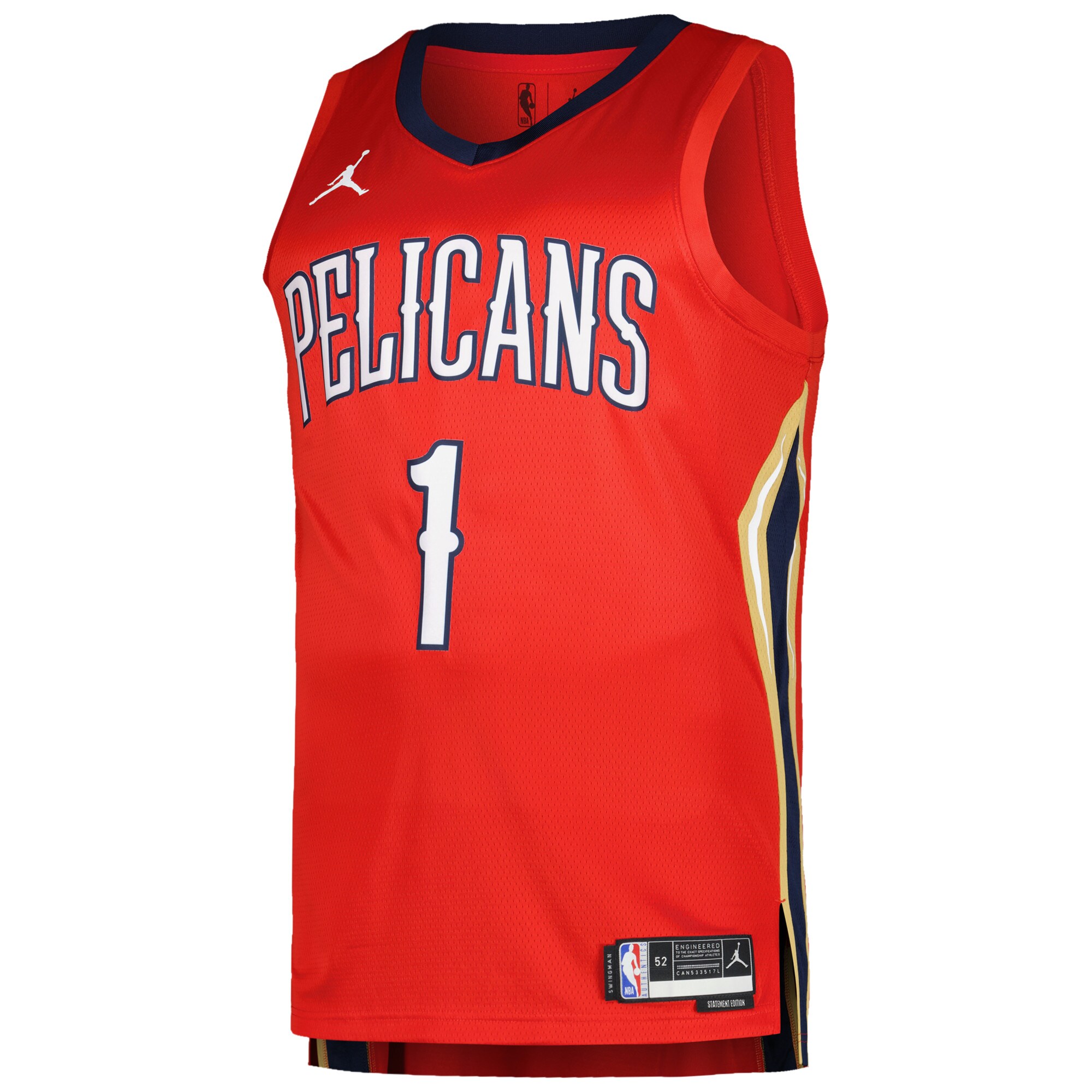 Alternative view of Zion Williamson New Orleans Pelicans Jordan Brand Swingman Player Jersey – Statement Edition – Red