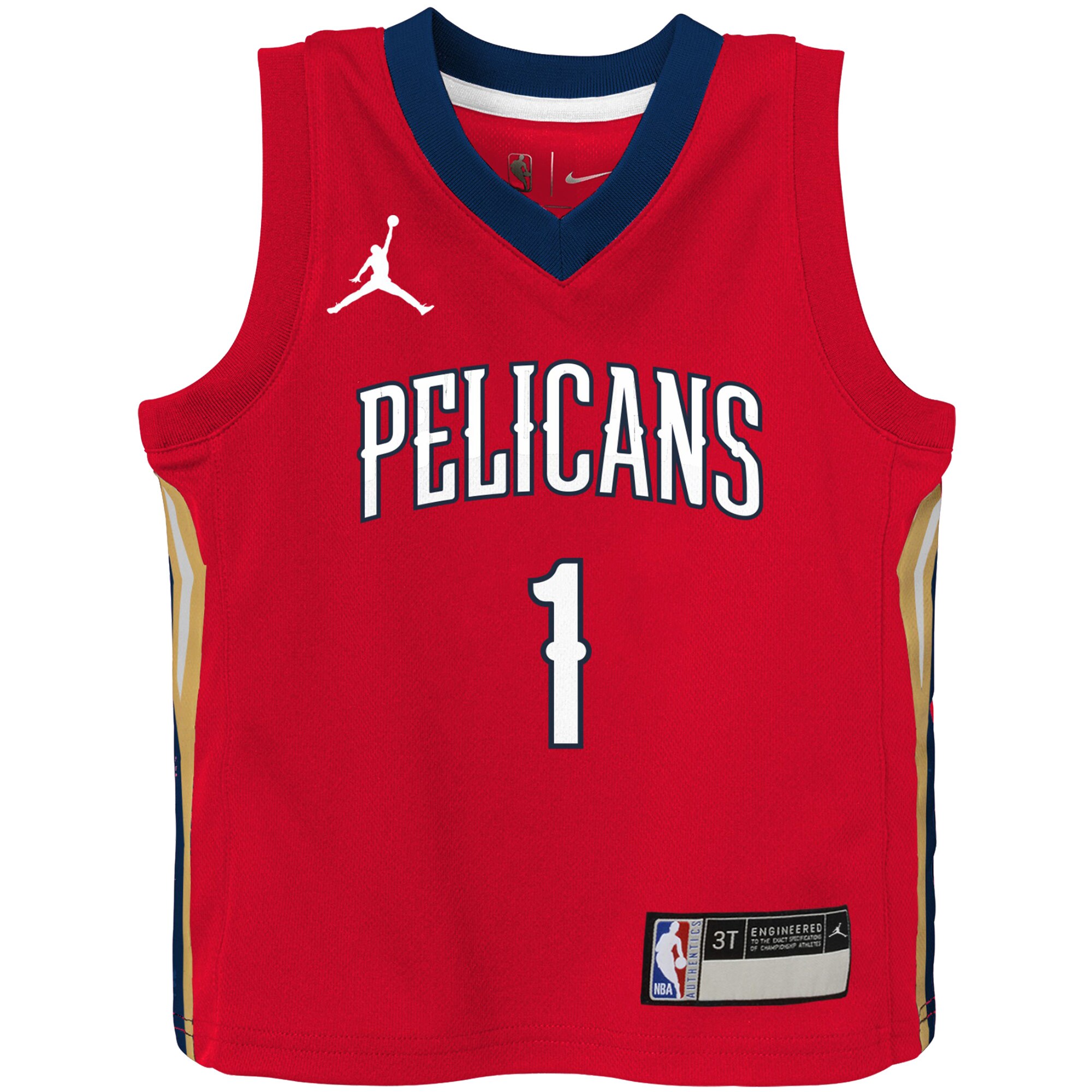 Alternative view of Zion Williamson New Orleans Pelicans Jordan Brand Toddler 2020/21 Jersey - Red - Statement Edition