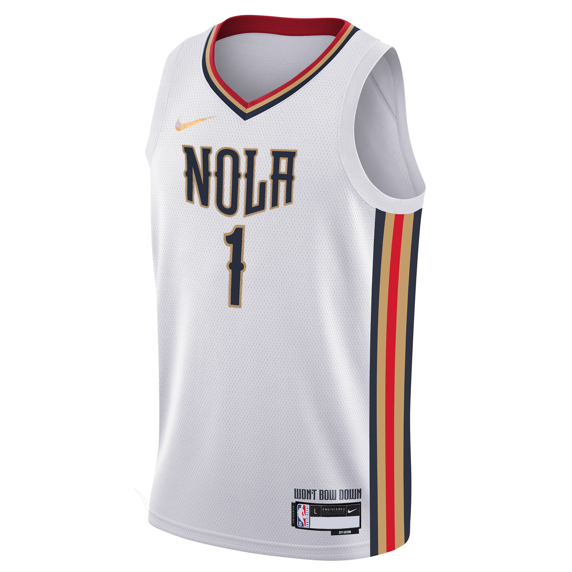 Alternative view of Zion Williamson New Orleans Pelicans Youth Swingman Jersey - City Edition - White