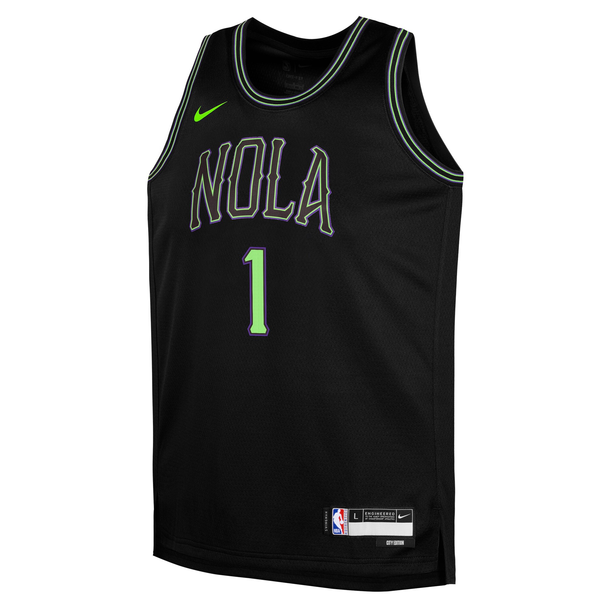 Alternative view of Zion Williamson New Orleans Pelicans Youth Swingman Replica Jersey - City Edition - Black
