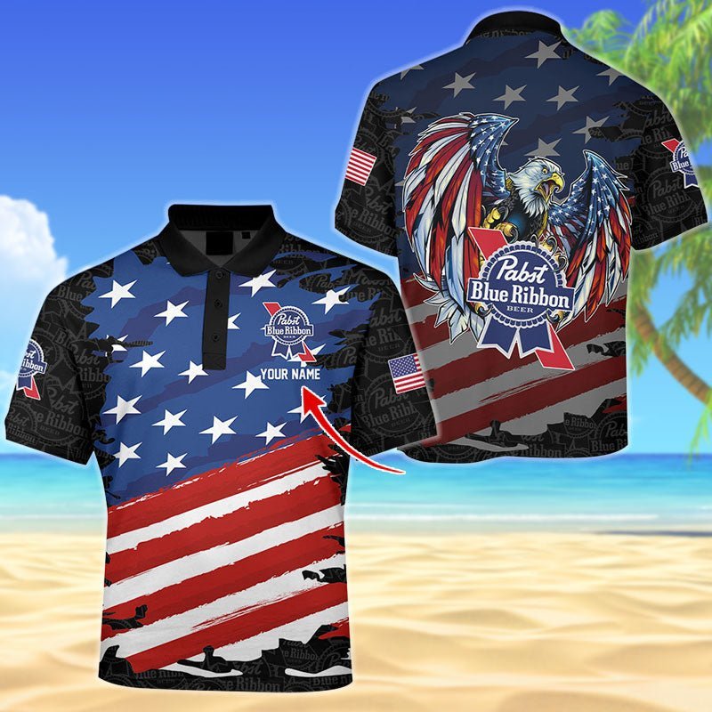 Personalized Pabst Blue Ribbon Freedom Eagle Polo Shirt