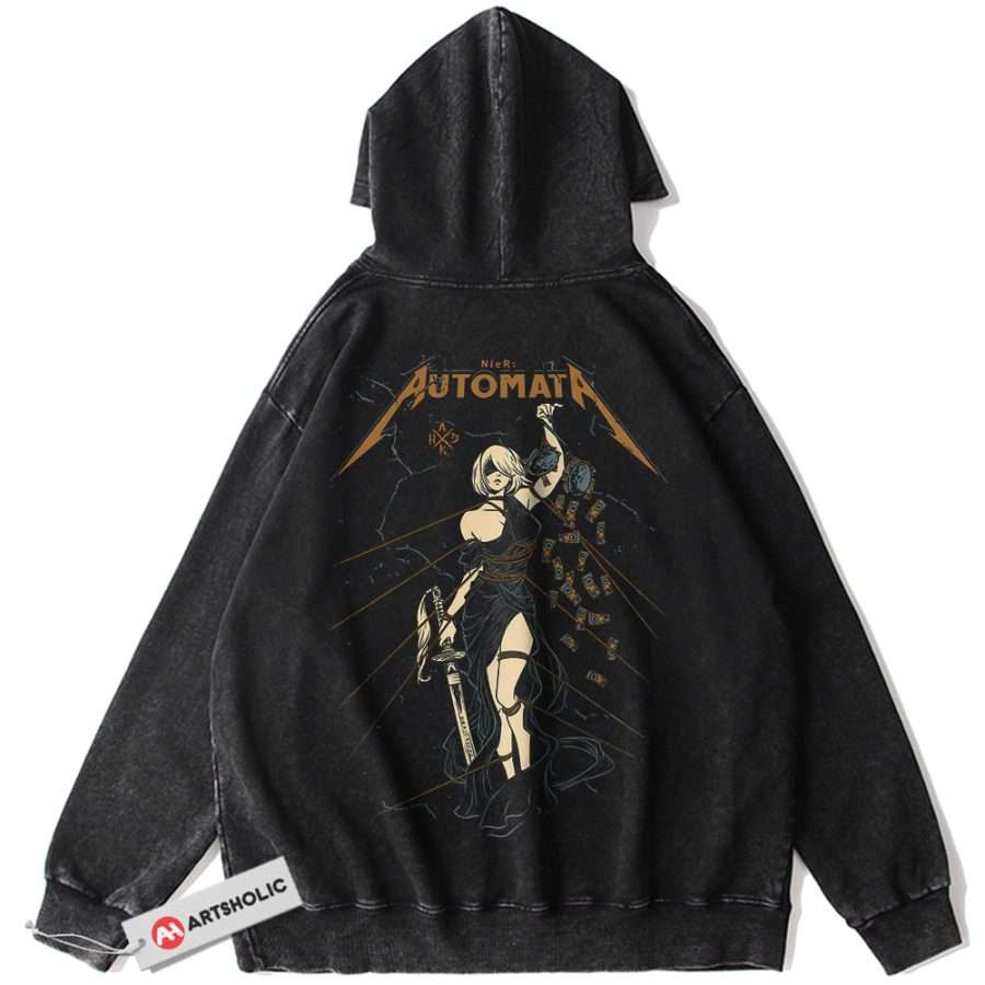 Alternative view of 2B Hoodie, NieR:Automata Hoodie, Game Hoodie, Vintage Hoodie