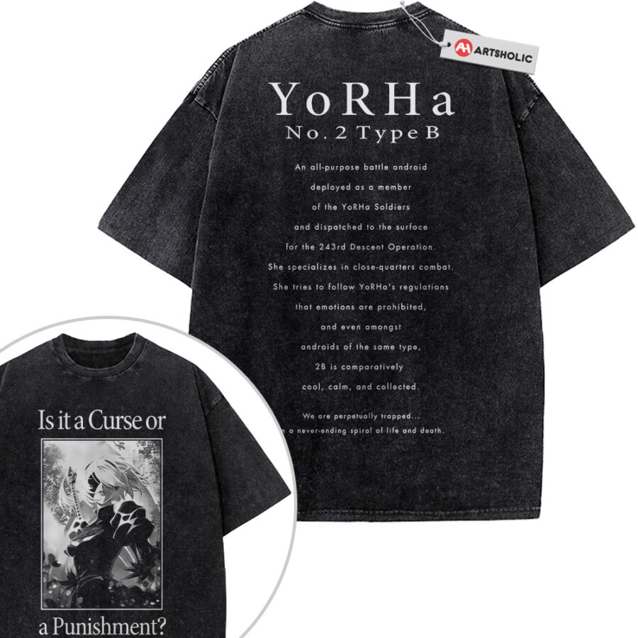 Alternative view of 2B Shirt, NieR:Automata Shirt, Game Shirt, Vintage T-Shirt 2-Sided