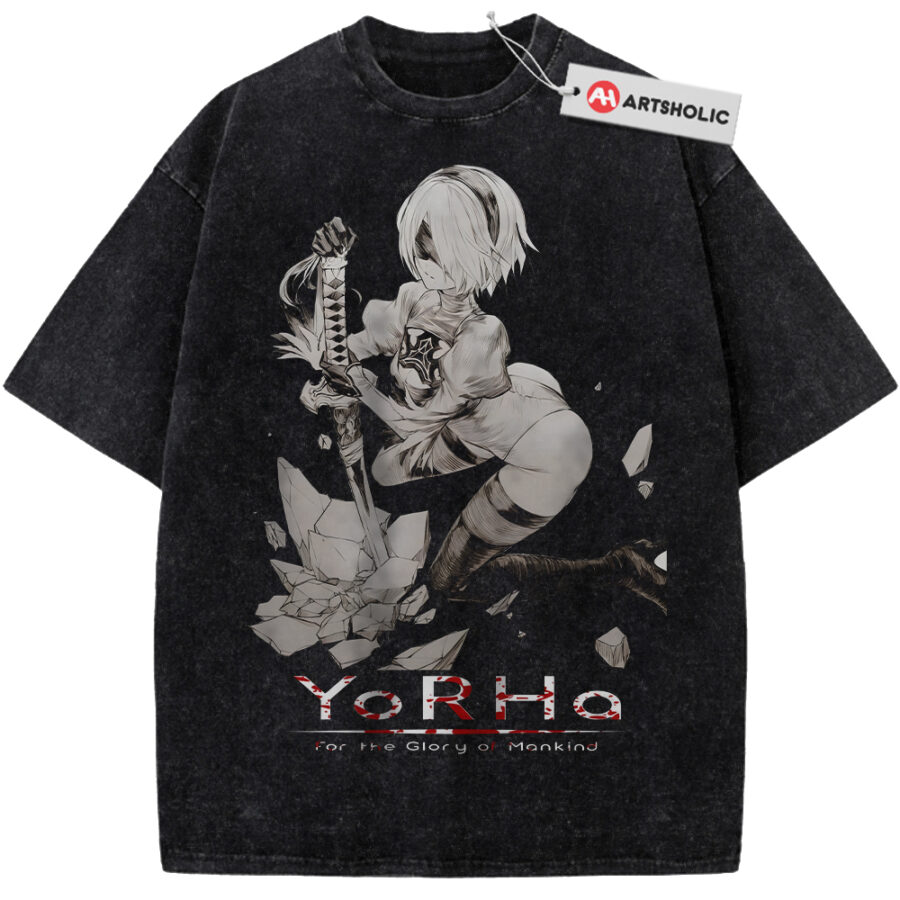 Alternative view of 2B Shirt, NieR:Automata Shirt, Game Shirt, Vintage T-Shirt