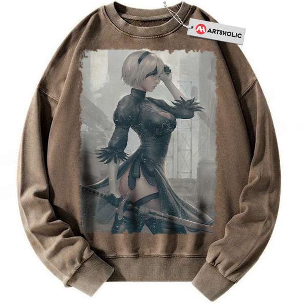 Alternative view of 2B Sweatshirt, NieR:Automata Sweatshirt, Game Sweatshirt, Vintage Sweater
