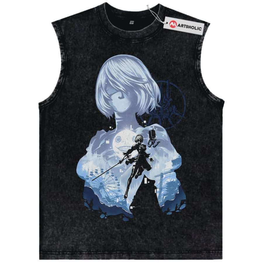 Alternative view of 2B Tank Top, NieR:Automata Tank Top, Game Tank Top, Vintage Tank Top
