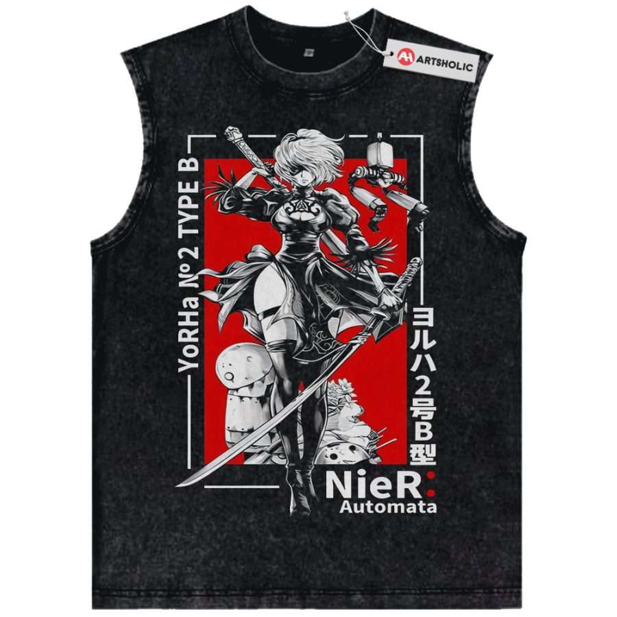 Alternative view of 2B Tank Top, NieR:Automata Tank Top, Game Tank Top, Vintage Tank Top