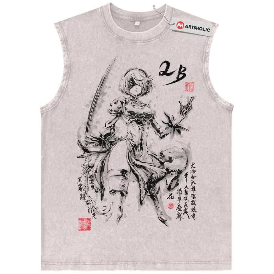 Alternative view of 2B Tank Top, NieR:Automata Tank Top, Game Tank Top, Vintage Tank Top