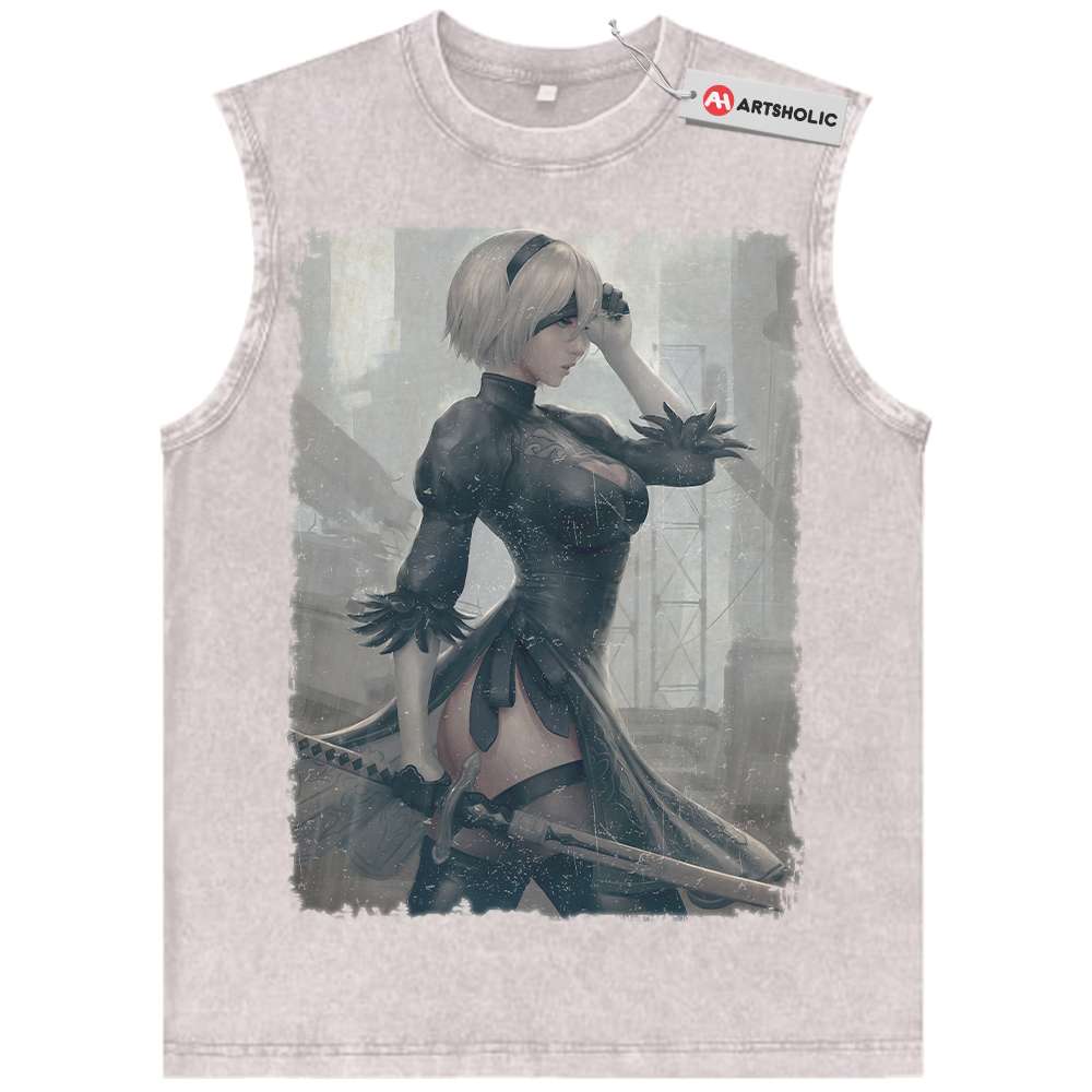 Alternative view of 2B Tank Top, NieR:Automata Tank Top, Game Tank Top, Vintage Tank Top