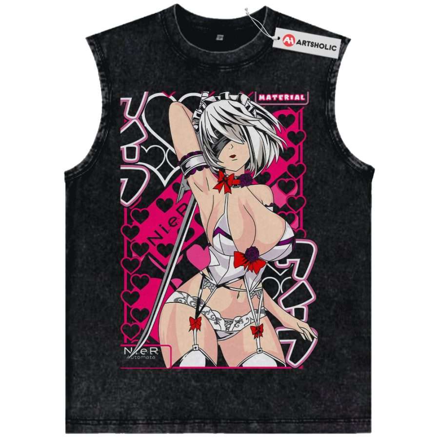Alternative view of 2B Tank Top, NieR:Automata Tank Top, Game Tank Top, Vintage Tank Top
