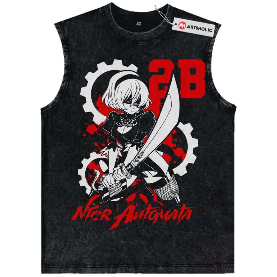 Alternative view of 2B Tank Top, NieR:Automata Tank Top, Game Tank Top, Vintage Tank Top
