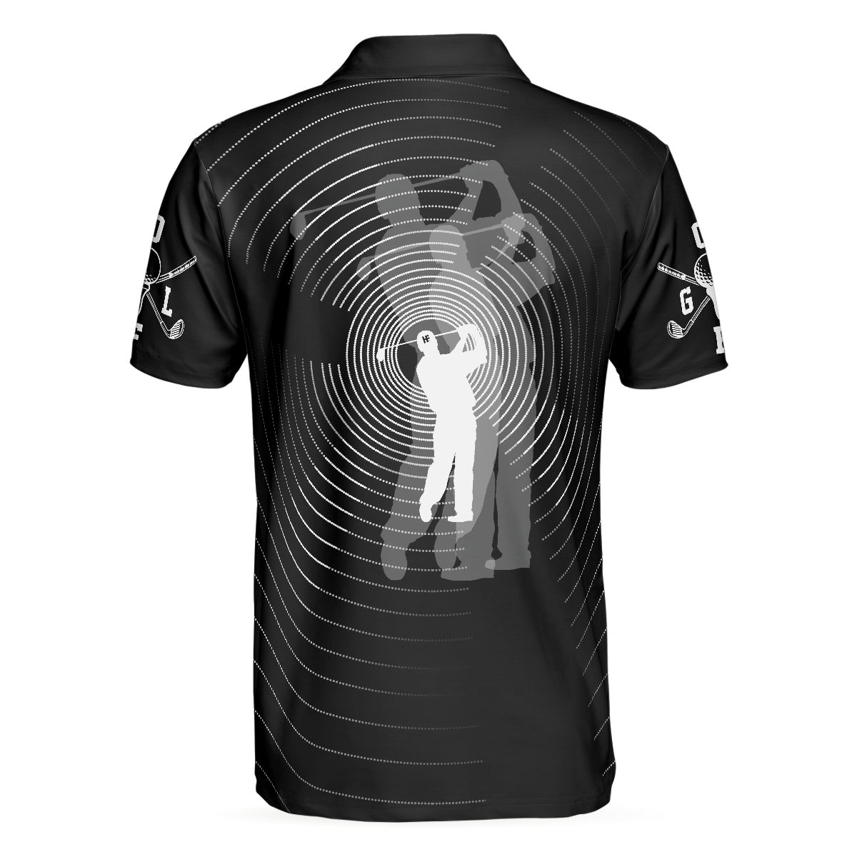 Alternative view of 3D Effect Gold Ball And Golfer All Over Print Polo Shirt For Men, Best Golf Shirt For Men