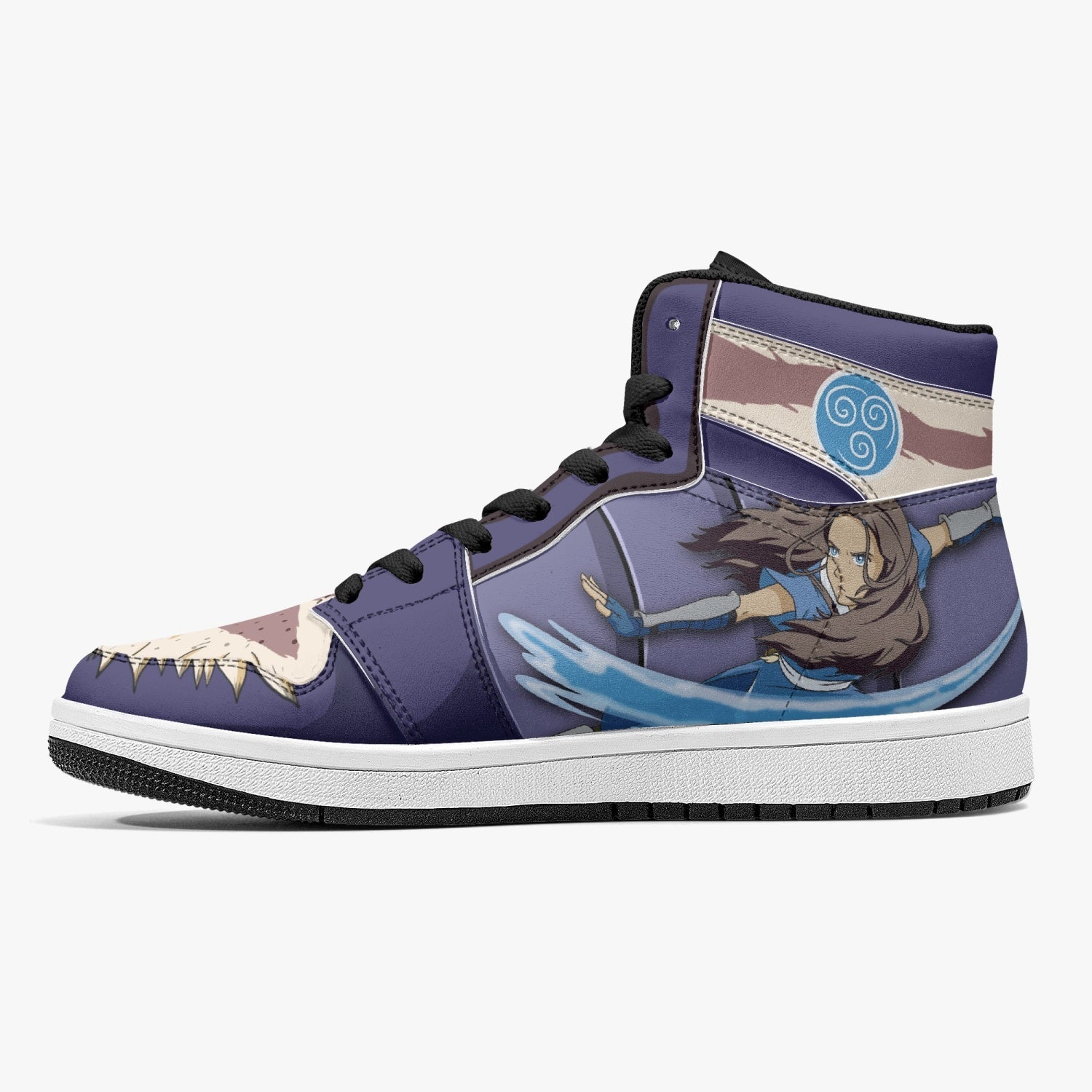 Alternative view of Aang and Katara Avatar Custom Sneaker Mid 1 Basketball Shoes - Otaku Hall