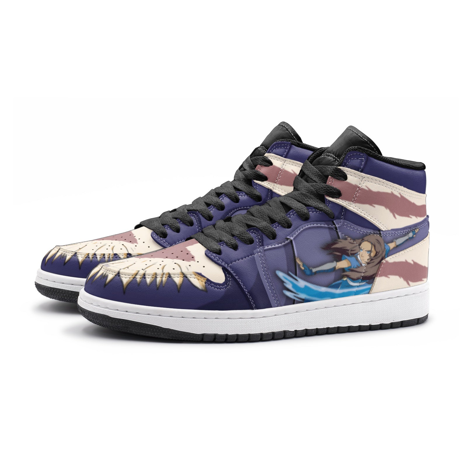Alternative view of Aang and Katara Avatar Custom Sneaker Mid 1 Basketball Shoes - Otaku Hall