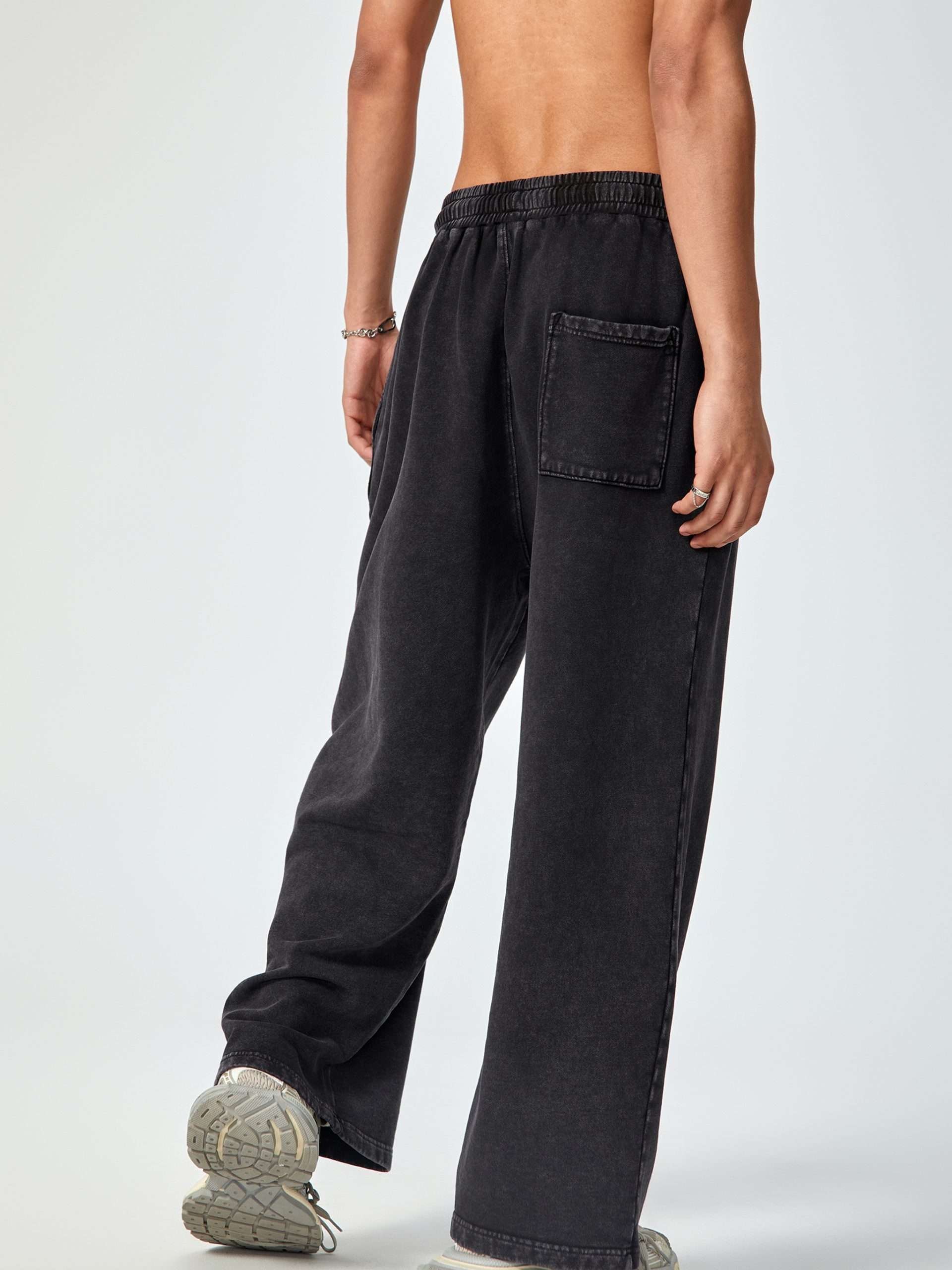 Alternative view of Acid Wash Straight Leg Pants - Vintage Pant - Black Color - 360 GSM