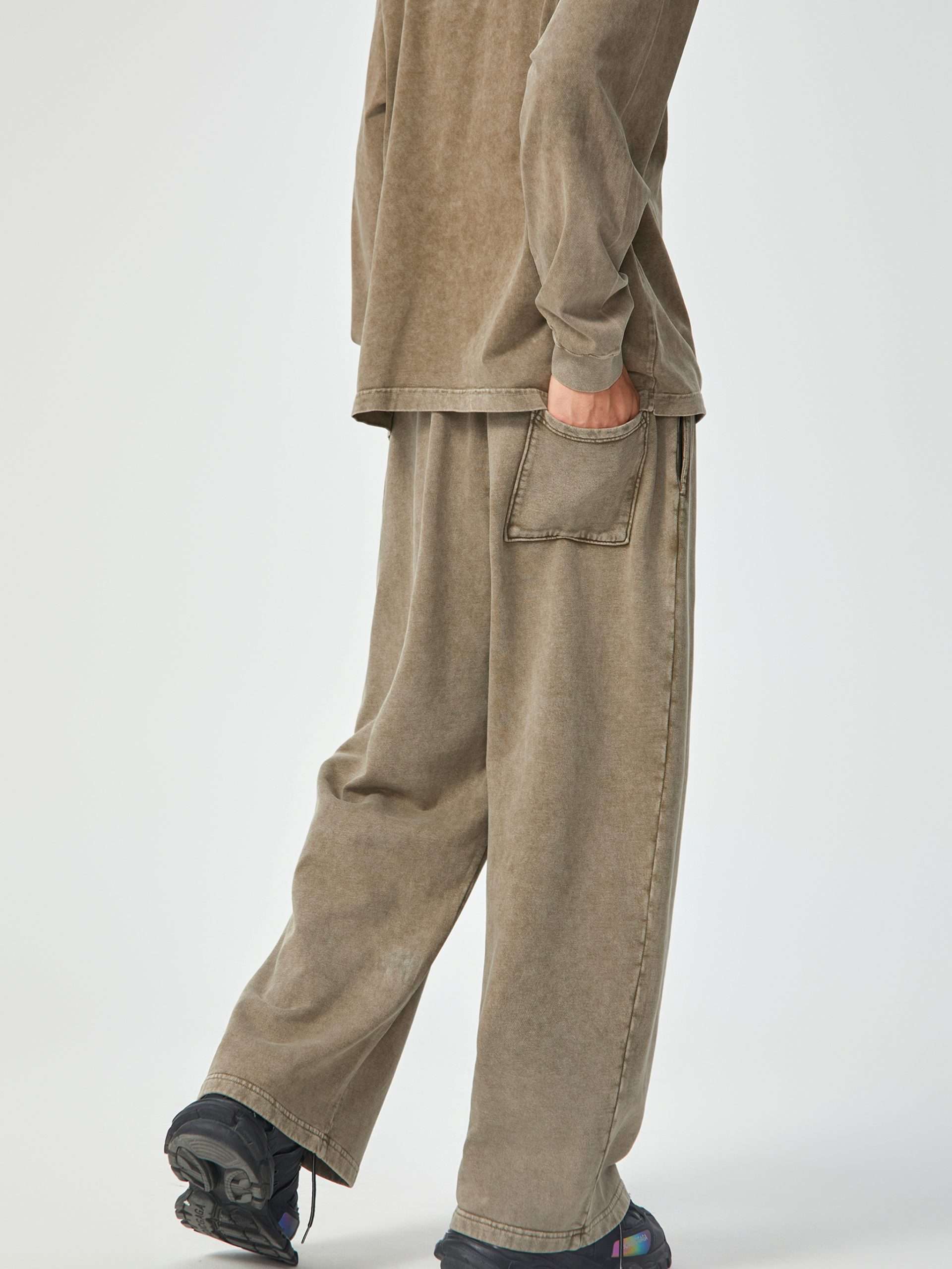 Alternative view of Acid Wash Straight Leg Pants - Vintage Pant - Stone Gray Color - 360 GSM