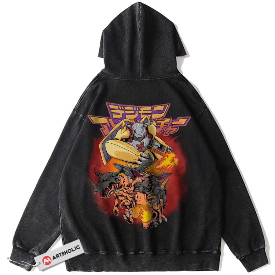 Alternative view of Agumon Hoodie, WarGreymon Hoodie, Digimon Adventure Hoodie, Anime Hoodie, Vintage Hoodie