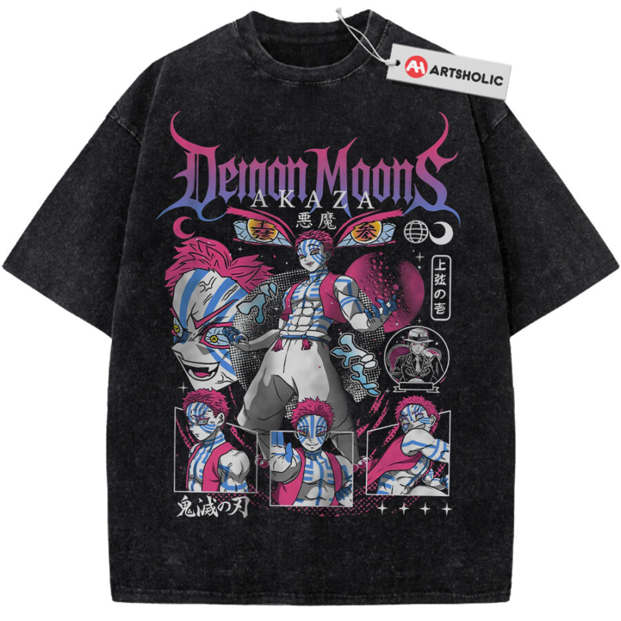Alternative view of Akaza Shirt, Demon Slayer Shirt, Anime Shirt, Vintage T-Shirt