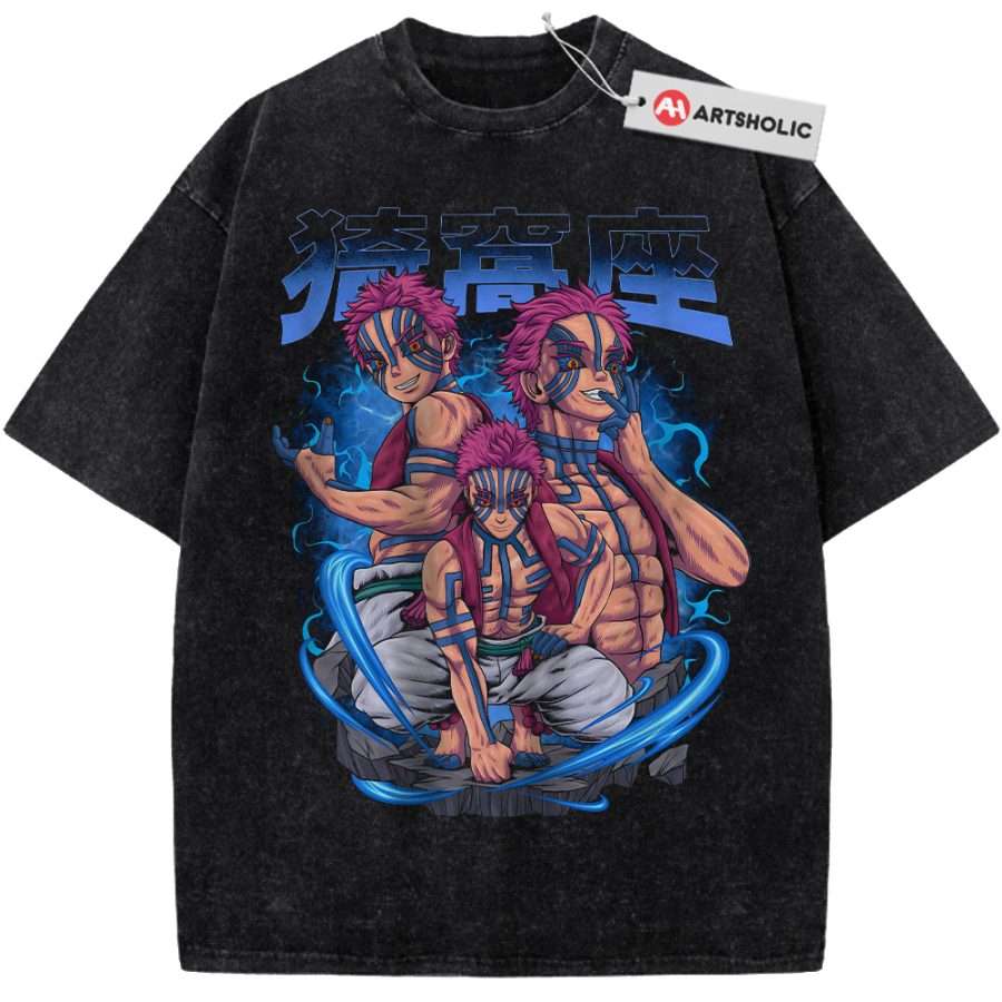Alternative view of Akaza Shirt, Demon Slayer Shirt, Anime Shirt, Vintage T-Shirt