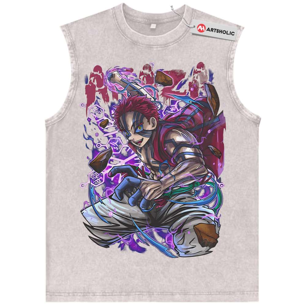 Alternative view of Akaza Tank Top, Demon Slayer Tank Top, Anime Tank Top, Vintage Tank Top
