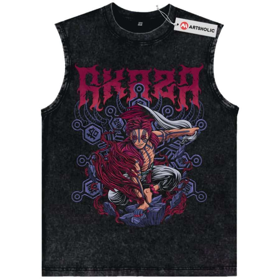 Alternative view of Akaza Tank Top, Demon Slayer Tank Top, Anime Tank Top, Vintage Tank Top
