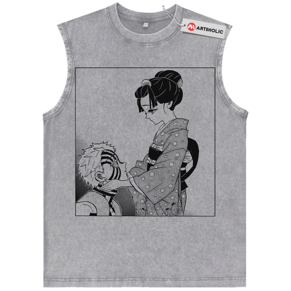 Alternative view of Akaza Tank Top, Demon Slayer Tank Top, Anime Tank Top, Vintage Tank Top