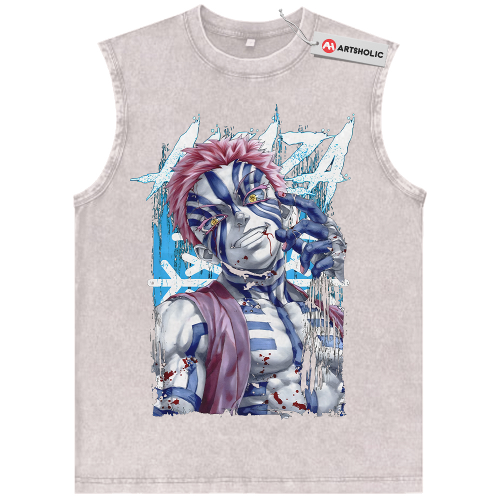 Alternative view of Akaza Tank Top, Demon Slayer Tank Top, Anime Tank Top, Vintage Tank Top