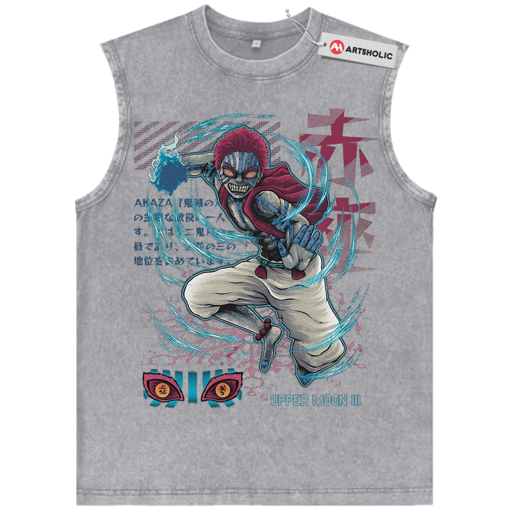 Alternative view of Akaza Tank Top, Demon Slayer Tank Top, Anime Tank Top, Vintage Tank Top