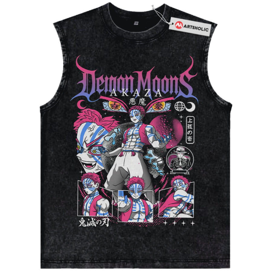Alternative view of Akaza Tank Top, Demon Slayer Tank Top, Anime Tank Top, Vintage Tank Top