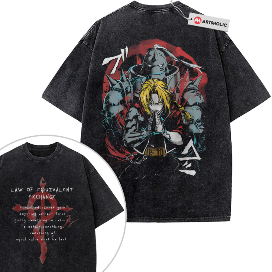 Alternative view of Alphonse vs Edward Elric Shirt, Fullmetal Alchemist Shirt, Anime Shirt, Vintage T-Shirt 2-Sided