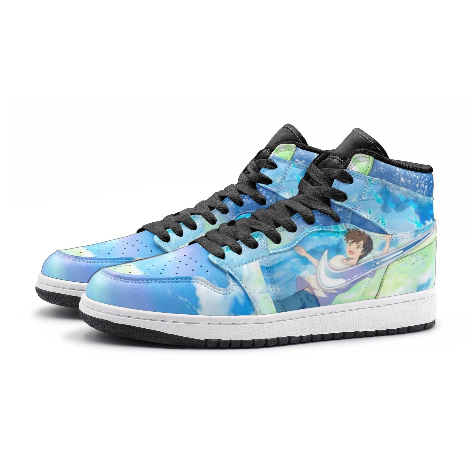 Alternative view of Amano Hina and Morishima Hodaka Weathering with You Custom Sneaker Mid 1 Basketball Shoes - Otaku Hall