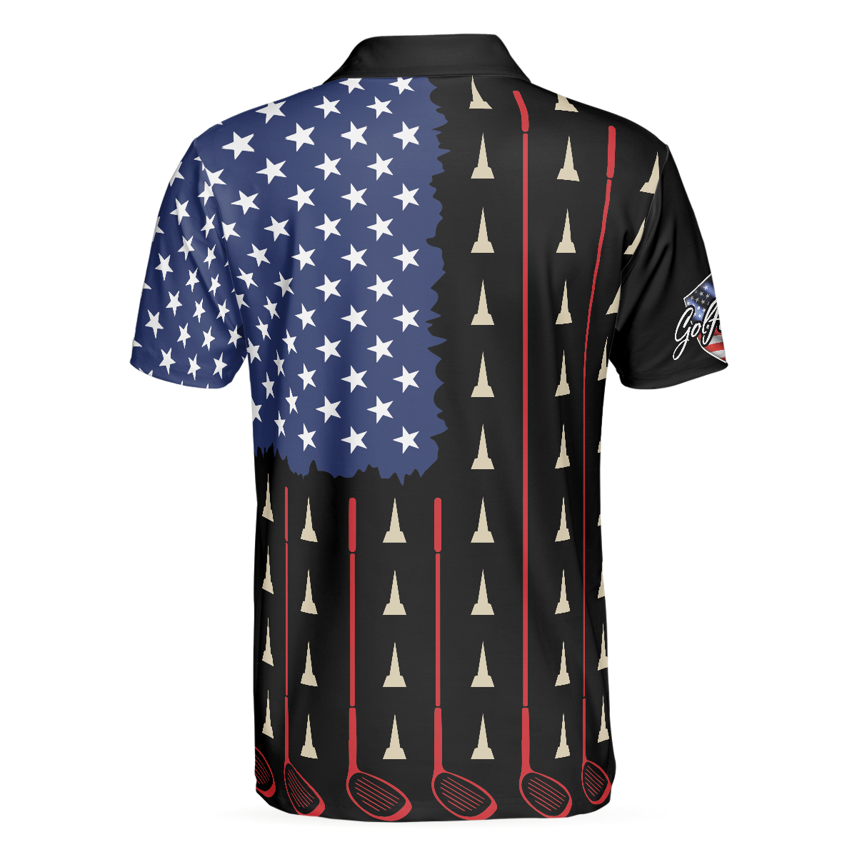 Alternative view of American Flag Golf Clubs Short Sleeve Polo Shirt, Golfaholic Polo Shirt, Patriotic Golf Shirt For Men