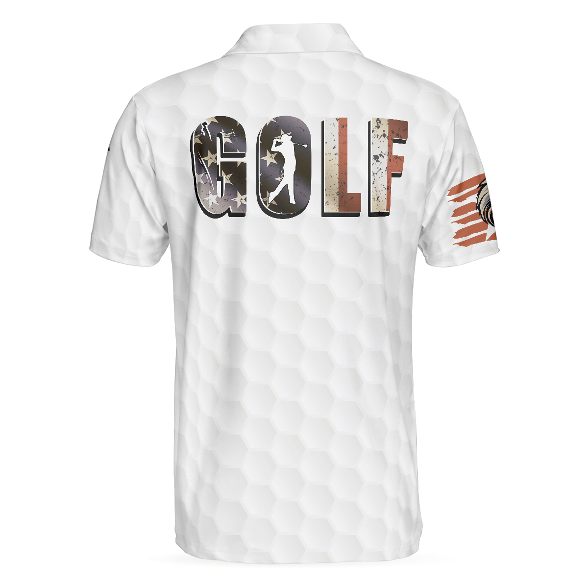 Alternative view of American Golfer Eagle Golf Ball Texture Polo Shirt, Ripped American Flag Polo Shirt, Patriotic Golf Shirt For Men