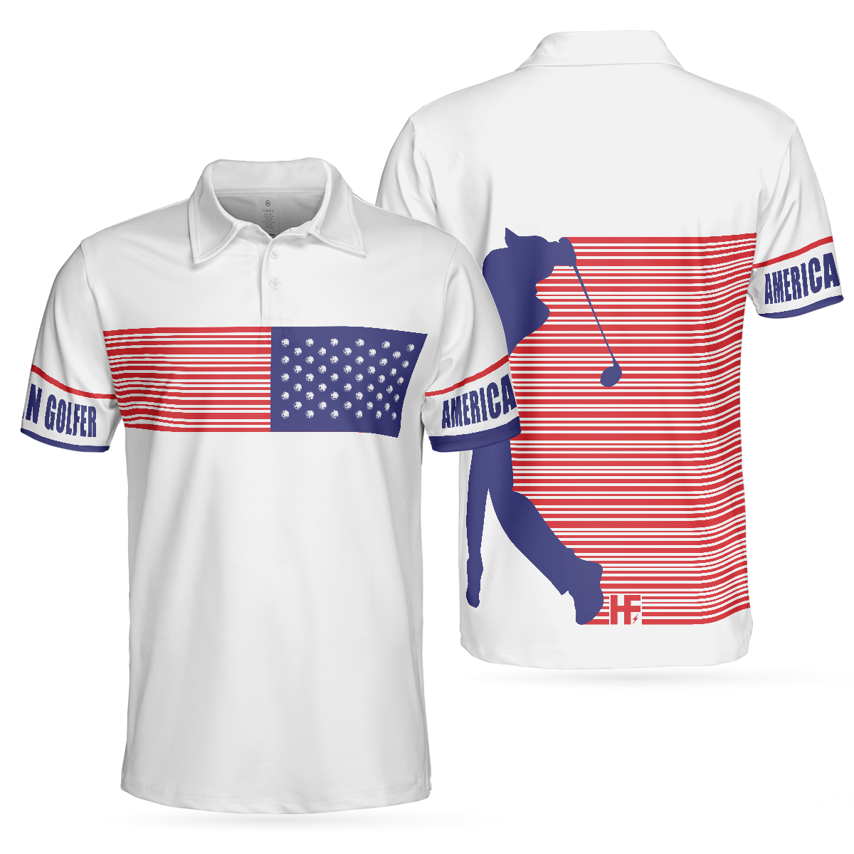 American Golfer Golfing Polo Shirt, Strips Barcode American Flag Polo Shirt, Patriotic Golf Shirt For Men