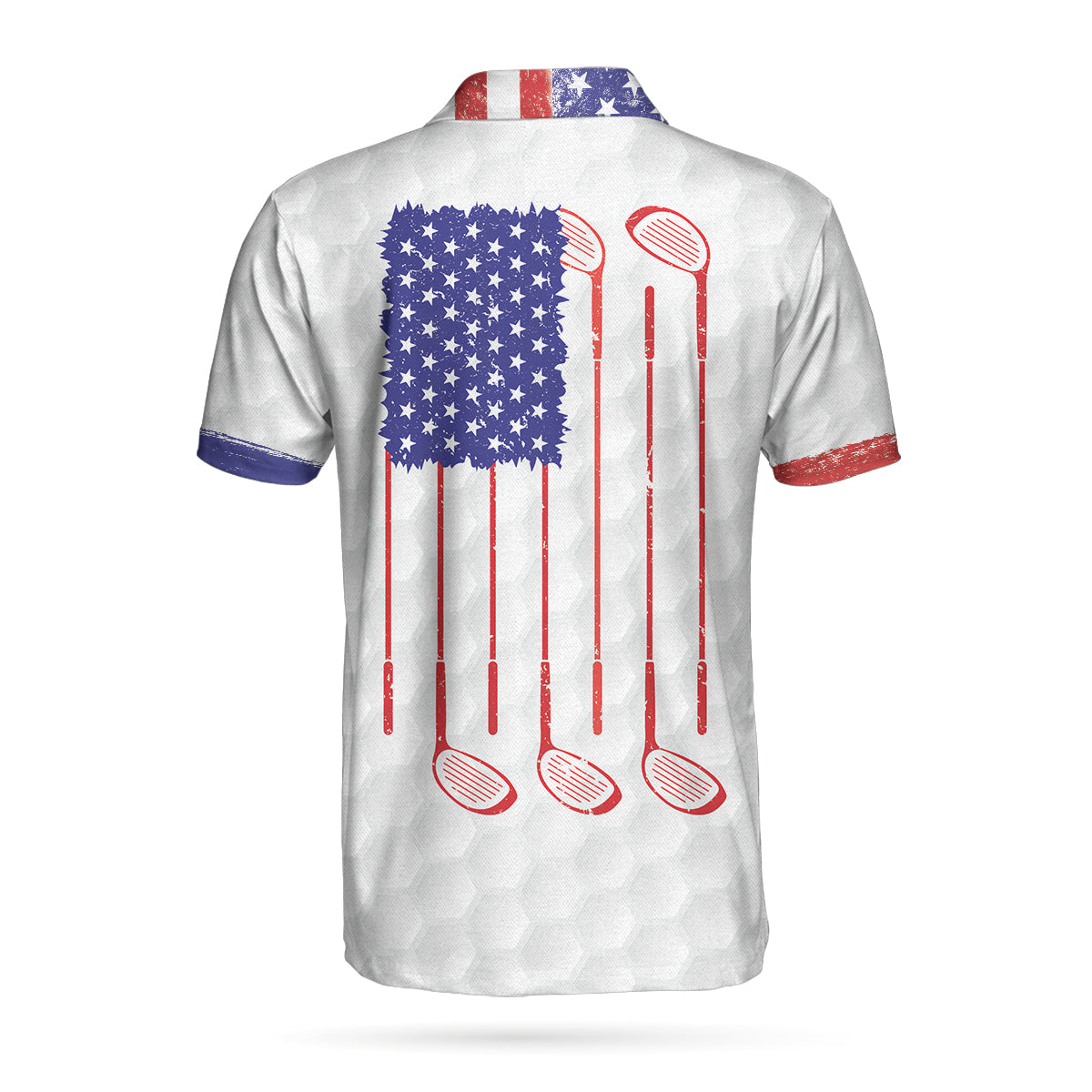 Alternative view of American Golfer Short Sleeve Golf Polo Shirt, Golf Club Style American Flag Polo Shirt, Patriotic Golf Shirt For Men