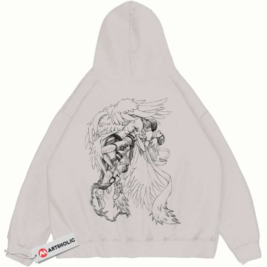 Alternative view of Angewomon and Angemon Hoodie, Digimon Hoodie, Anime Hoodie, Vintage Hoodie